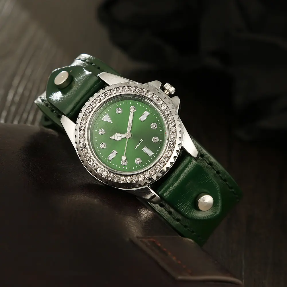 Women's Quartz Watch with Rhinestone Dial & Cowhide Strap — feature 7
