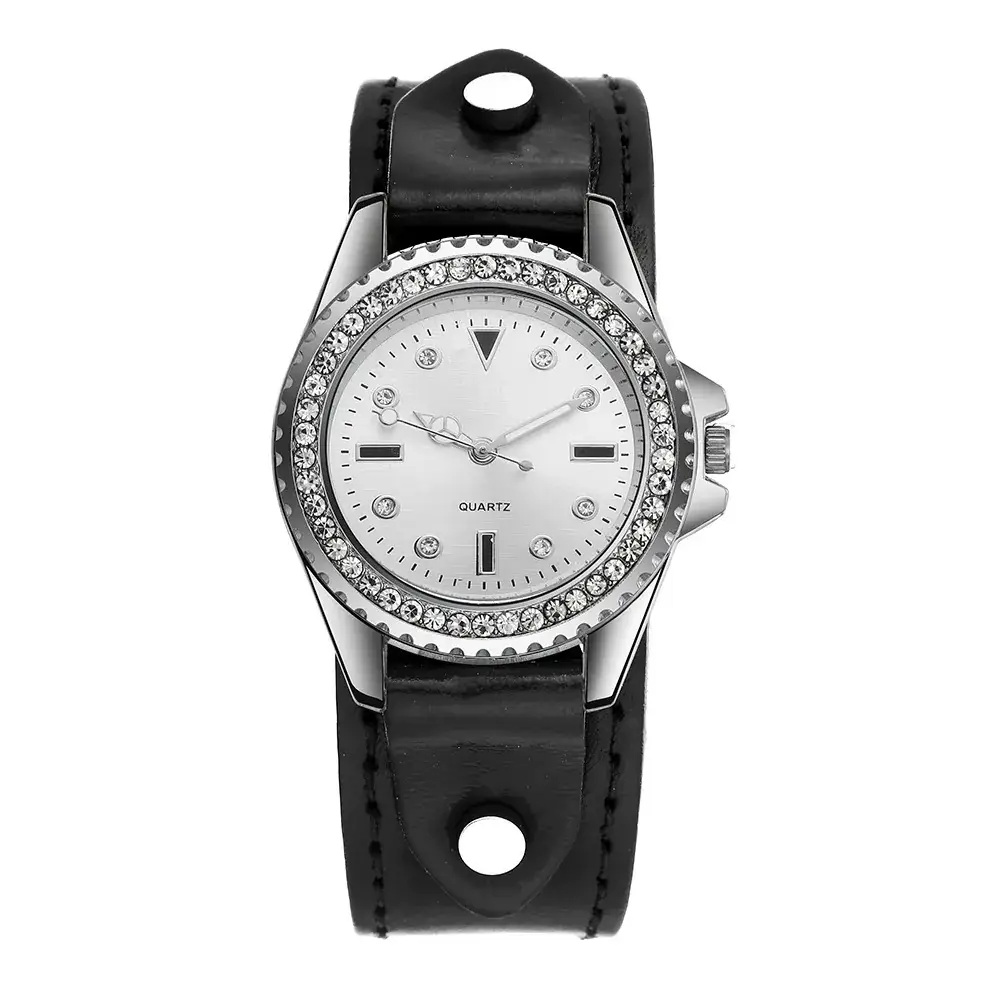 Women's Quartz Watch with Rhinestone Dial & Cowhide Strap - Image 4