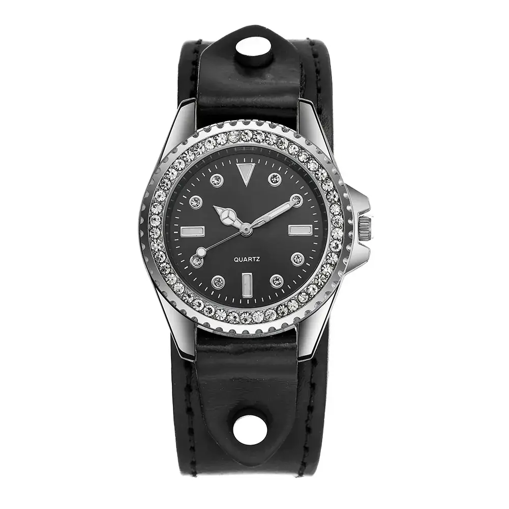 Women's Quartz Watch with Rhinestone Dial & Cowhide Strap - Image 5
