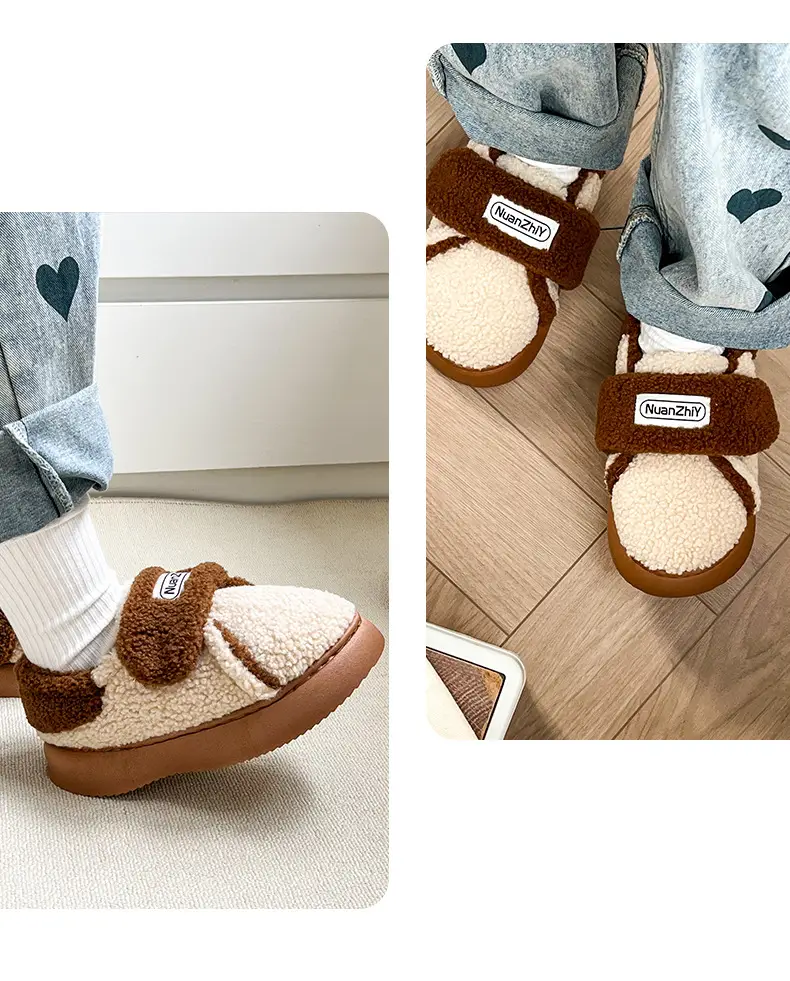 Nanbowan vintage lambswool cotton slippers women's winter home warm thick bottom non-slip outer wear cotton slippers women — feature 11
