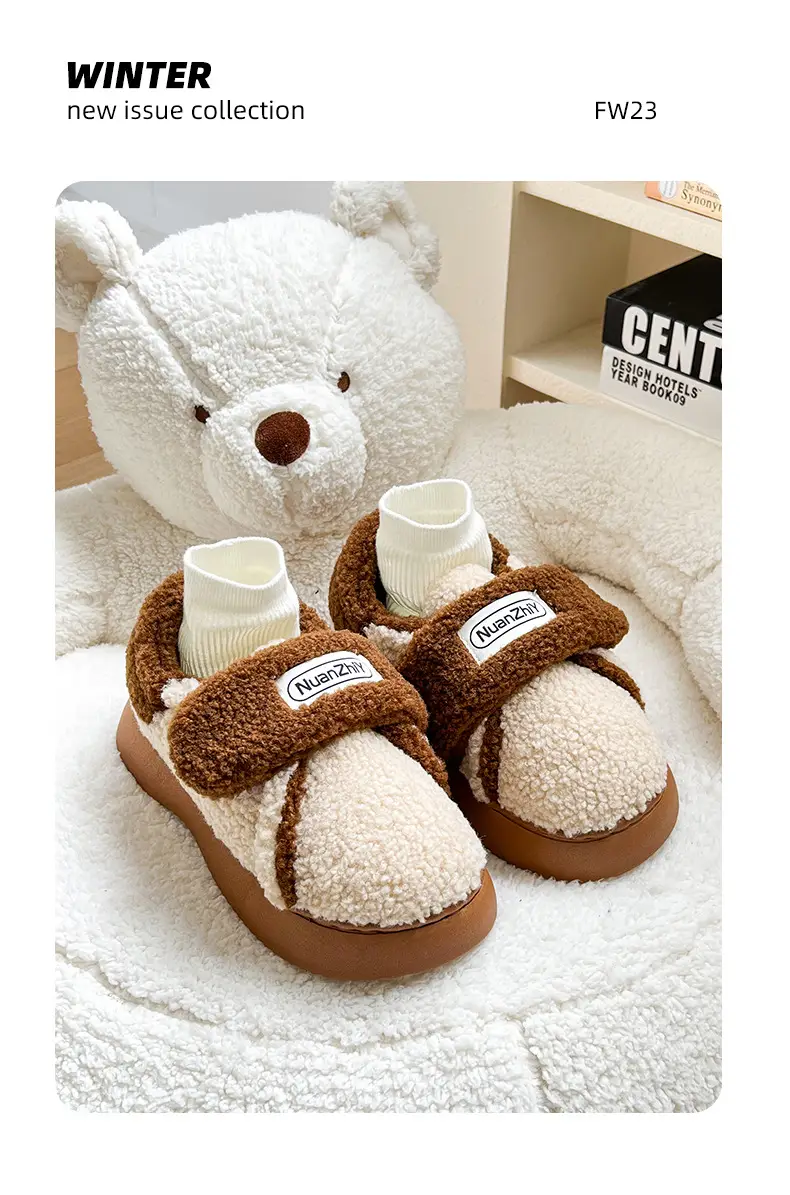 Nanbowan vintage lambswool cotton slippers women's winter home warm thick bottom non-slip outer wear cotton slippers women — feature 12