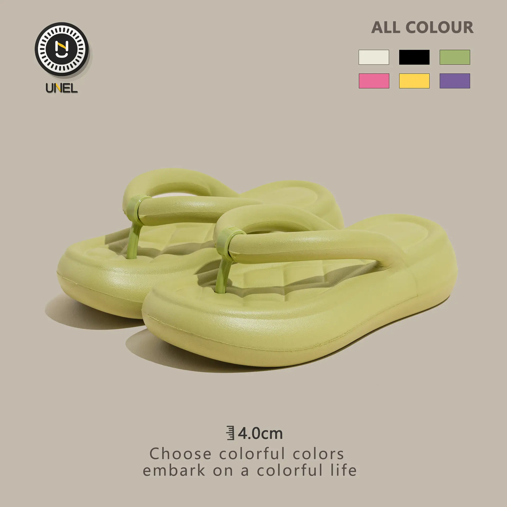 Women's Green Thick Sole Flip Flops Summer Indoor Outdoor — feature 12