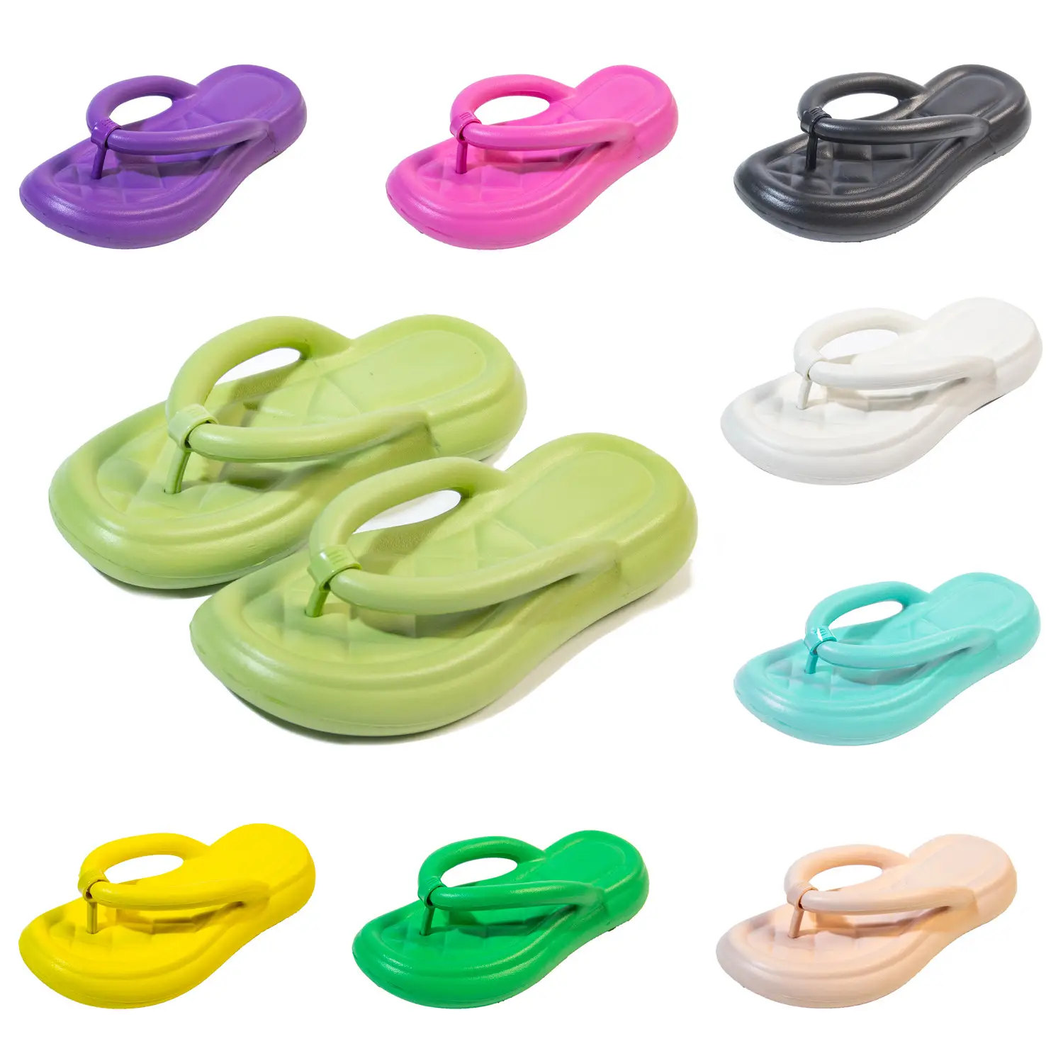Women's Green Thick Sole Flip Flops Summer Indoor Outdoor — feature 4