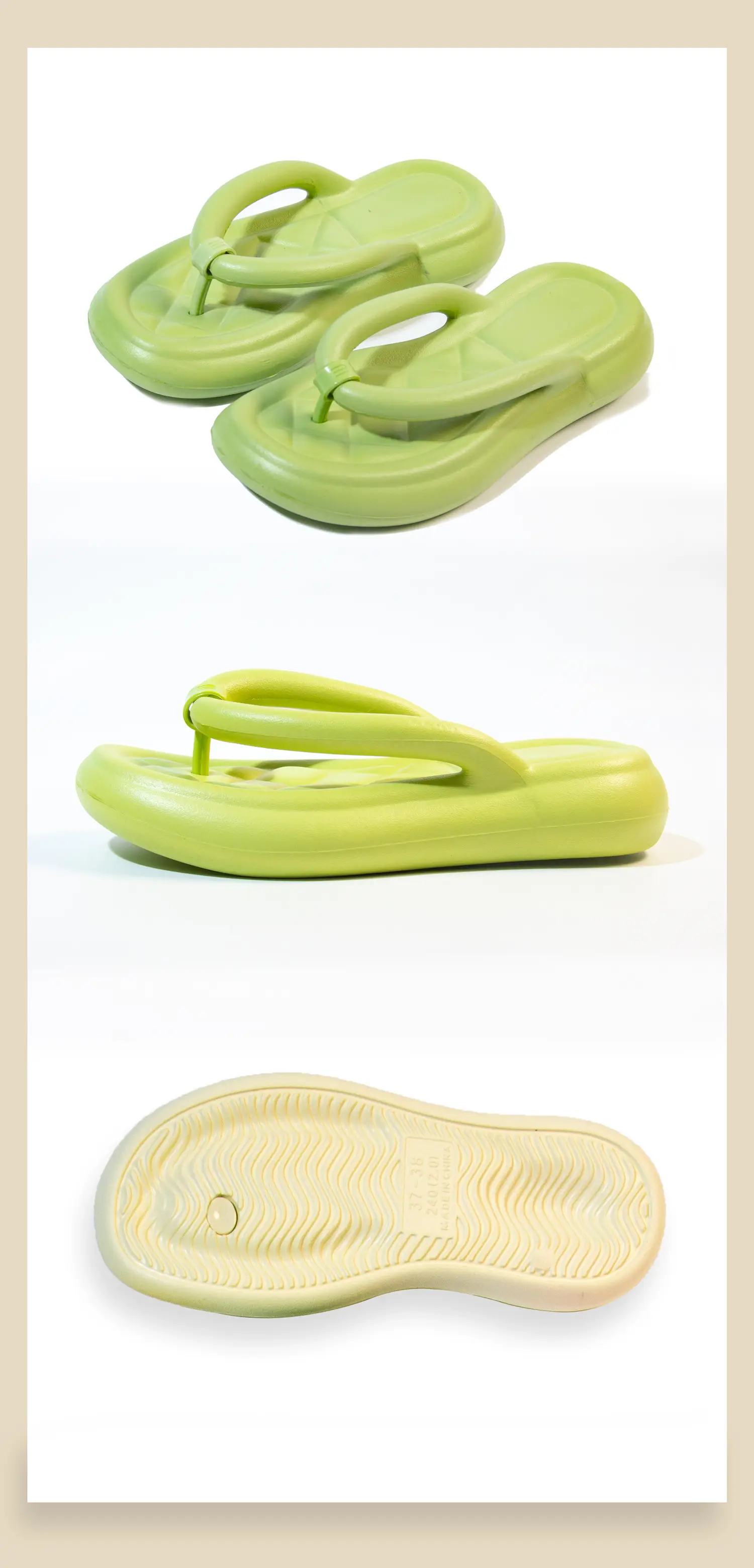 Women's Green Thick Sole Flip Flops Summer Indoor Outdoor — feature 9