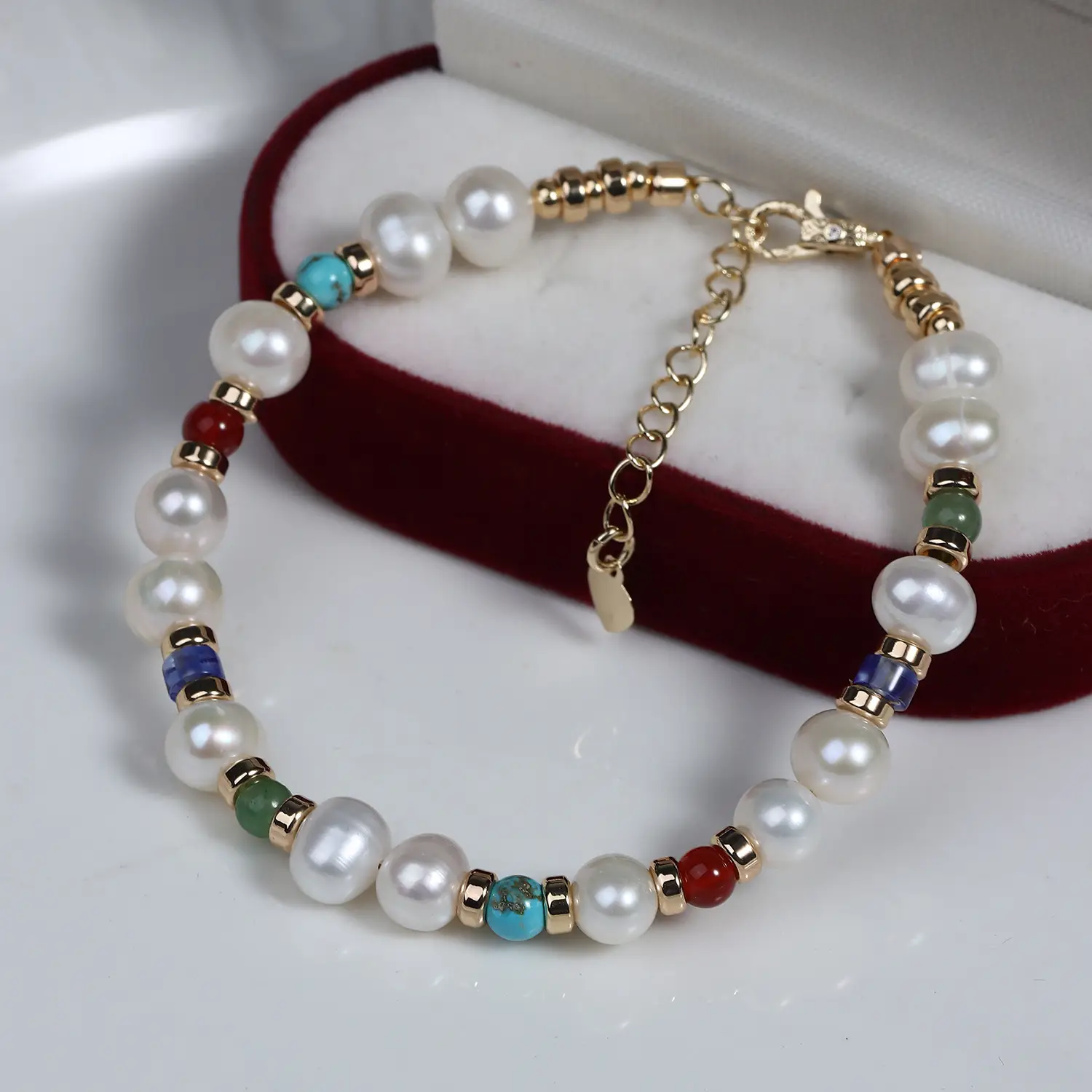 Natural Freshwater Pearl Bracelet with Crystal Agate Gem Woven Design - Image 3