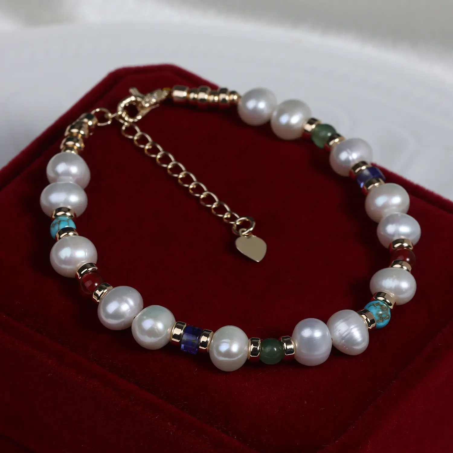 Natural Freshwater Pearl Bracelet with Crystal Agate Gem Woven Design - Image 5