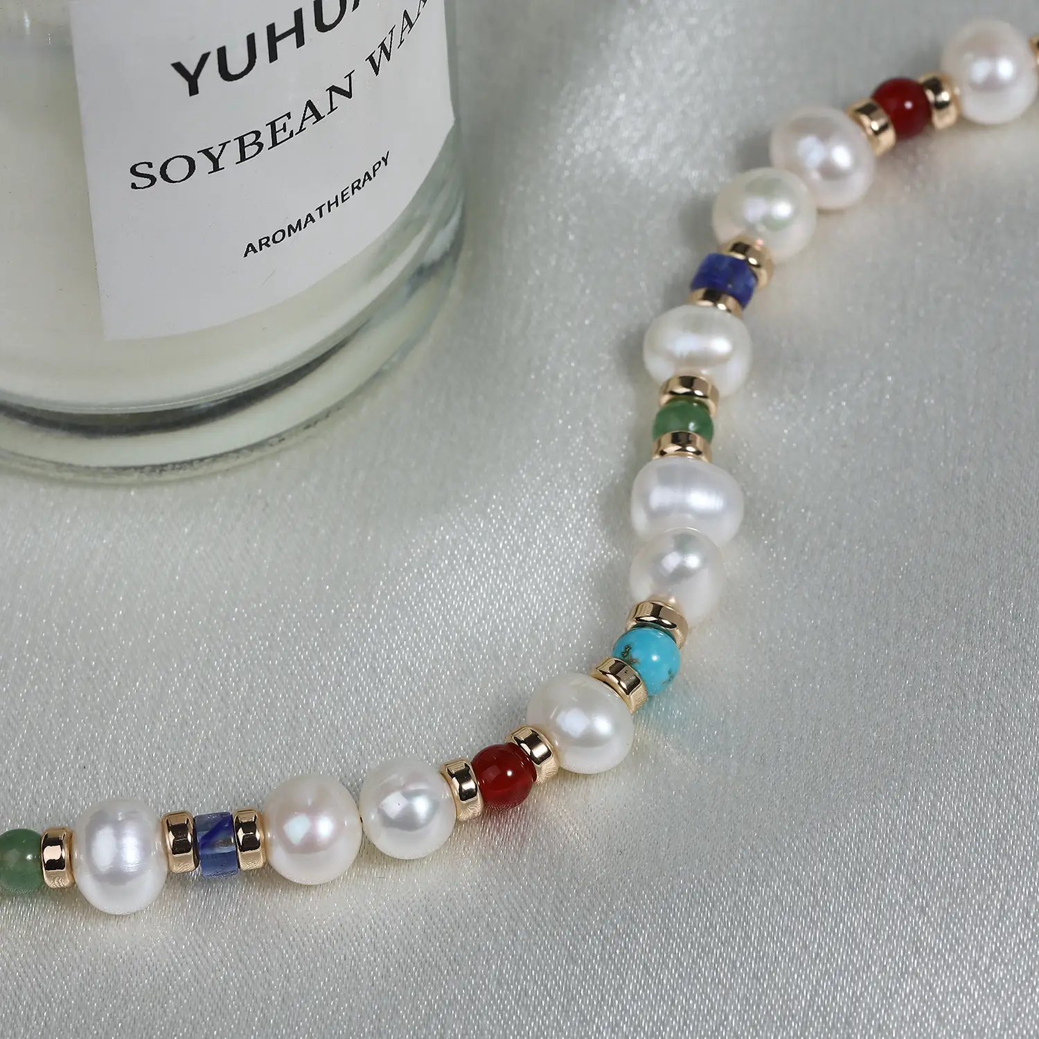 Natural Freshwater Pearl Bracelet with Crystal Agate Gem Woven Design - Image 6