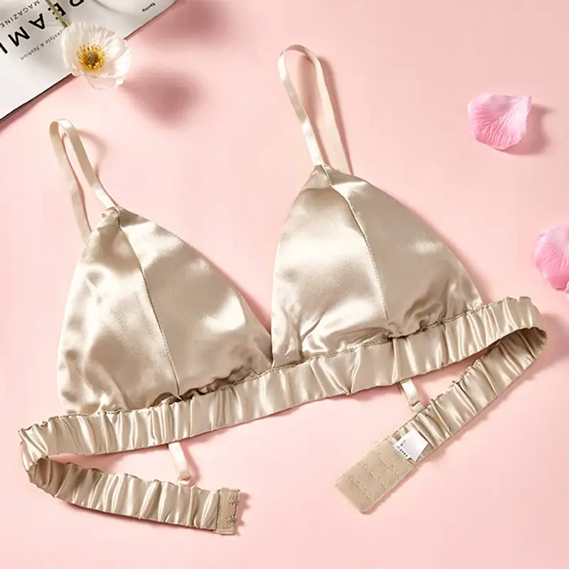 Silk Bra thin French Triangle Cup double-sided mulberry silk seamless underwear women's small chest high-end breathable bra