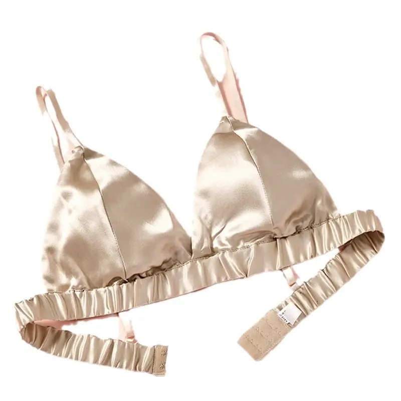 Silk Bra thin French Triangle Cup double-sided mulberry silk seamless underwear women's small chest high-end breathable bra