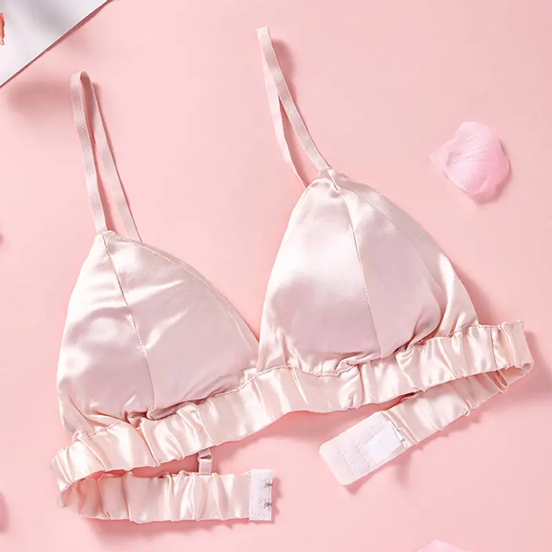 Silk Bra thin French Triangle Cup double-sided mulberry silk seamless underwear women's small chest high-end breathable bra