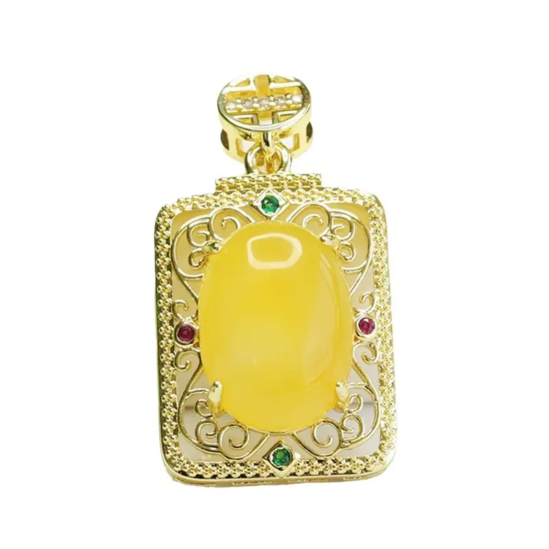 Yellow Amber Square Necklace with Gold Chain