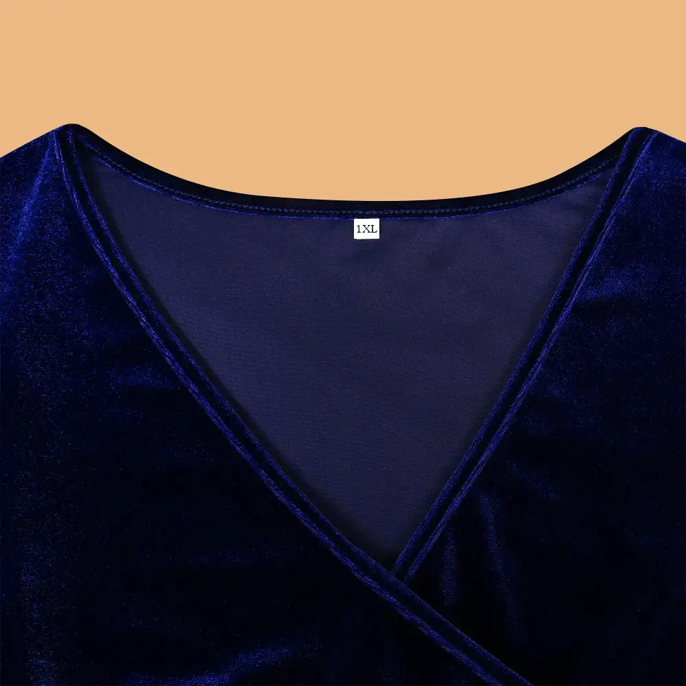 Long Sleeve Velvet Dress for Plus Size Women Deep V Neck — feature 12