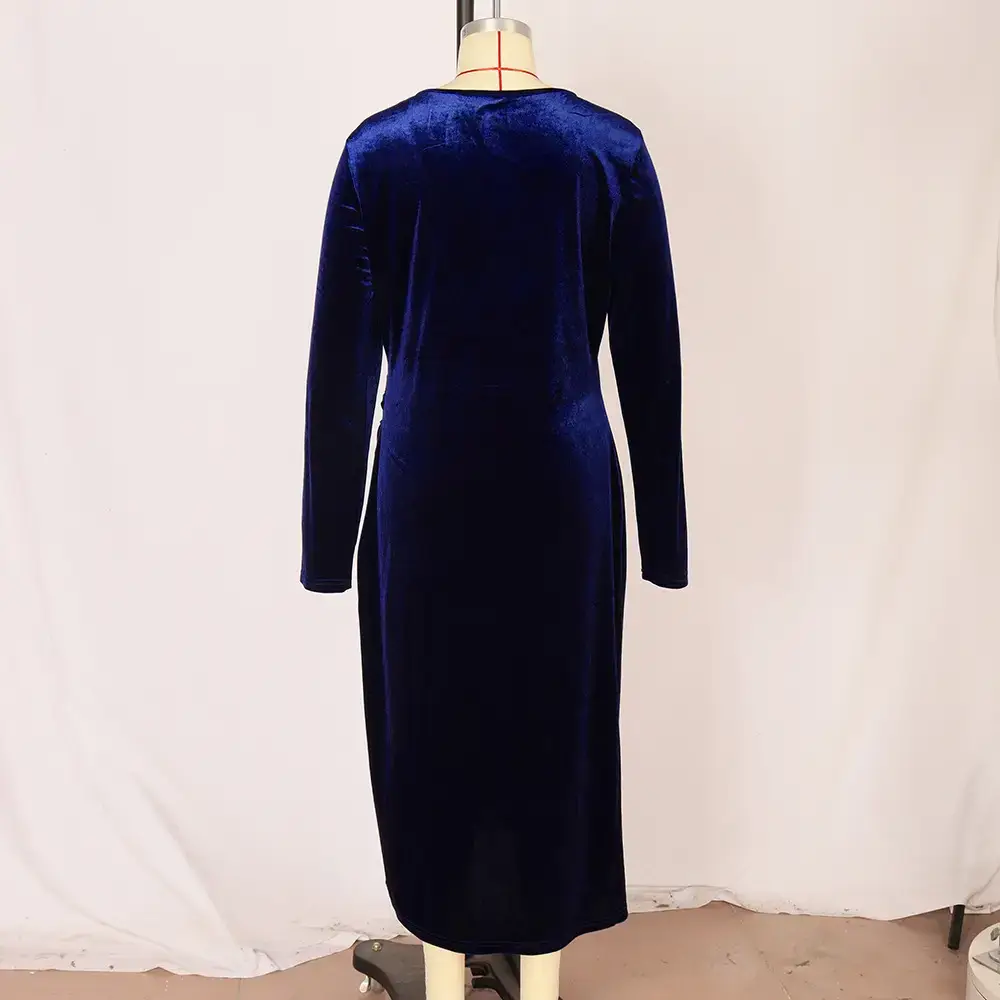 Long Sleeve Velvet Dress for Plus Size Women Deep V Neck — feature 29