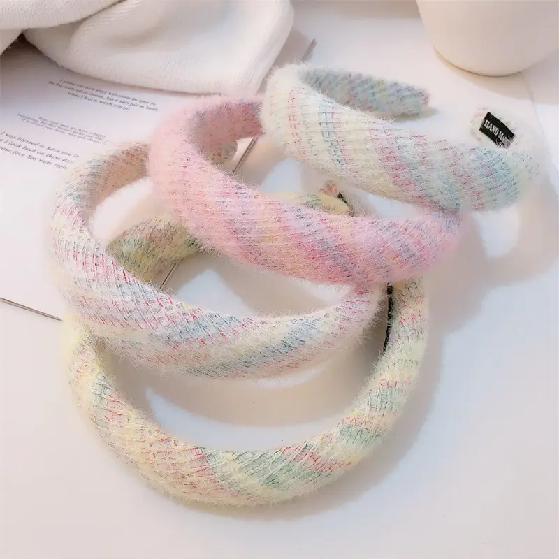 Plush Woven Headband Pink Multi Color Skull Top Style — feature 1