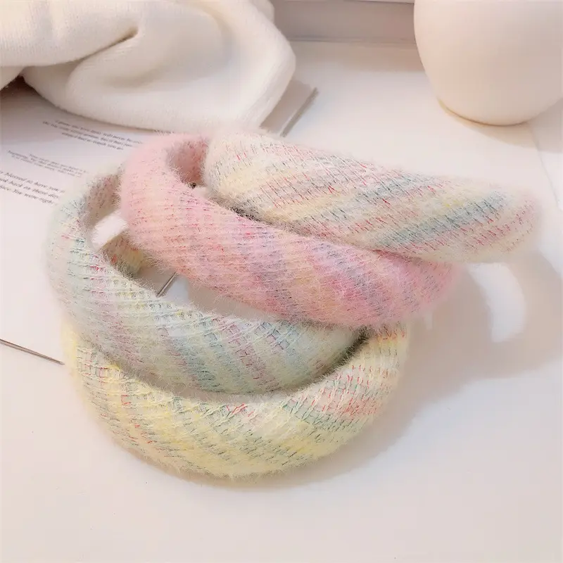 Plush Woven Headband Pink Multi Color Skull Top Style — feature 2
