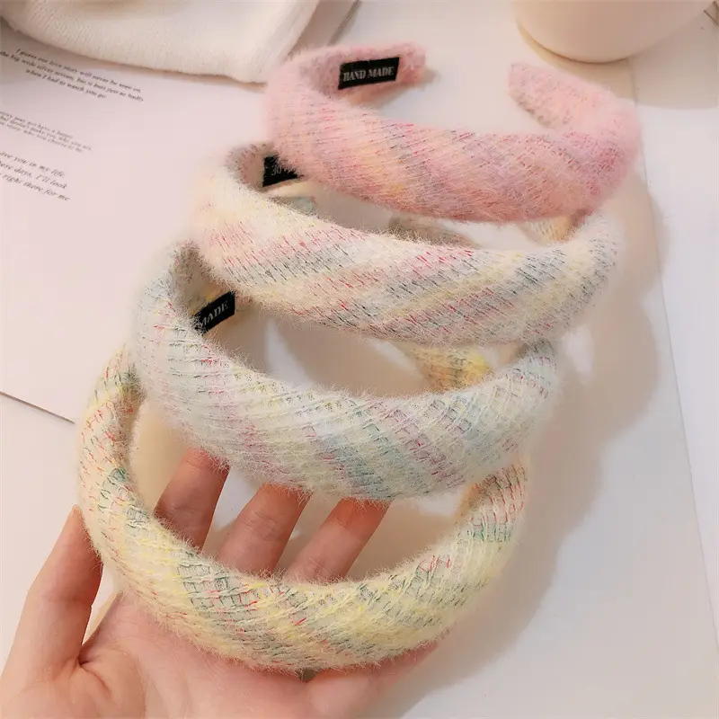 Plush Woven Headband Pink Multi Color Skull Top Style — feature 3