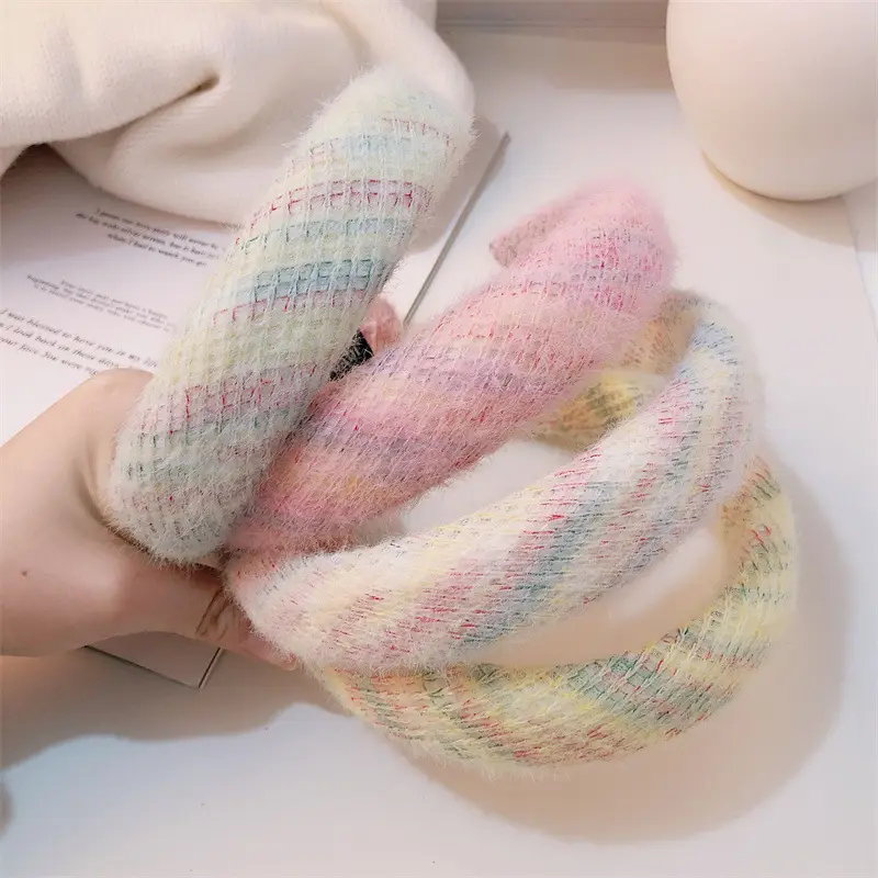 Plush Woven Headband Pink Multi Color Skull Top Style — feature 4