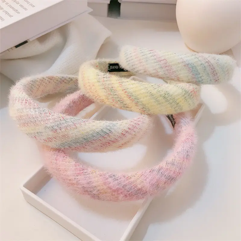 Plush Woven Headband Pink Multi Color Skull Top Style — feature 5