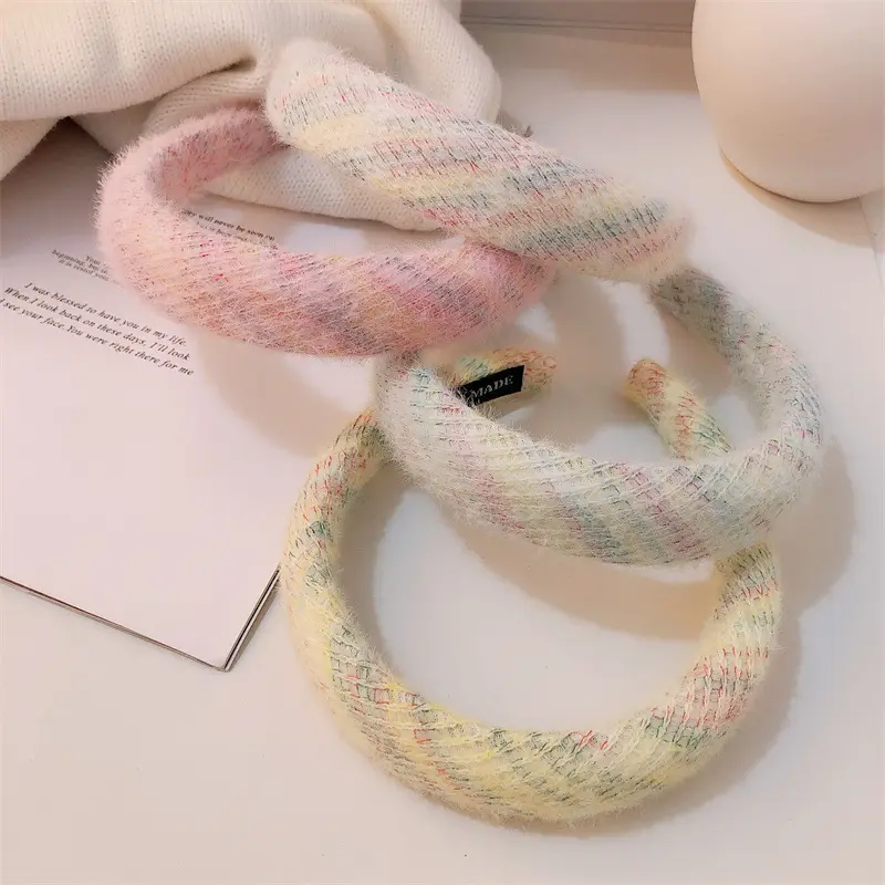 Plush Woven Headband Pink Multi Color Skull Top Style — feature 6