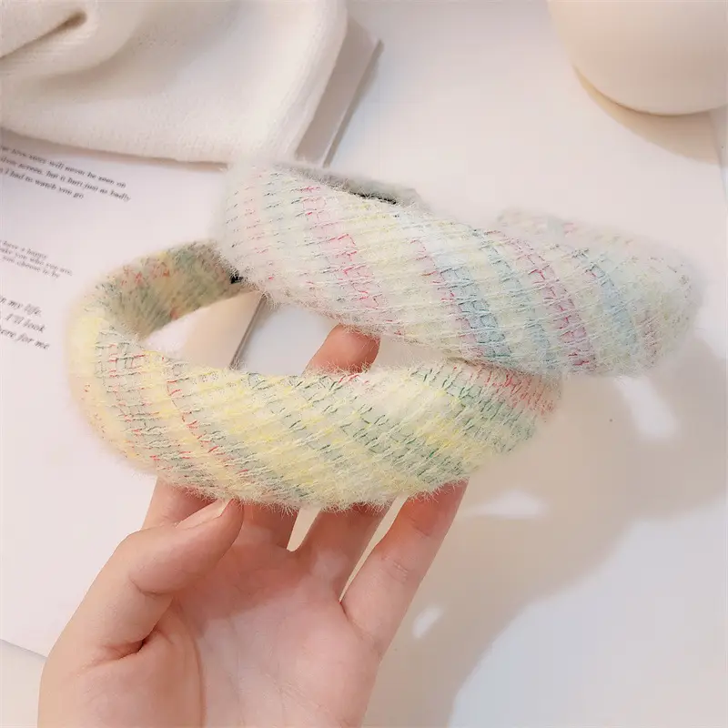 Plush Woven Headband Pink Multi Color Skull Top Style — feature 7