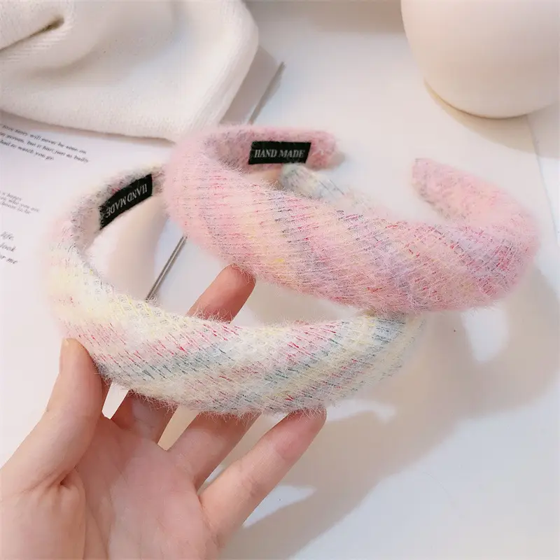 Plush Woven Headband Pink Multi Color Skull Top Style — feature 8