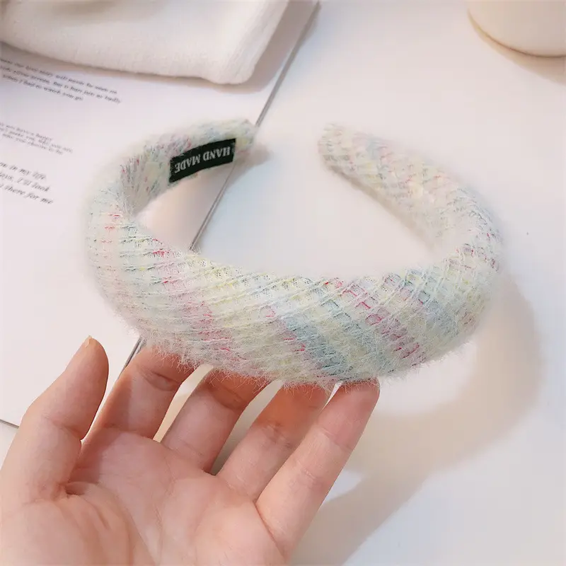 Plush Woven Headband Pink Multi Color Skull Top Style - Image 2