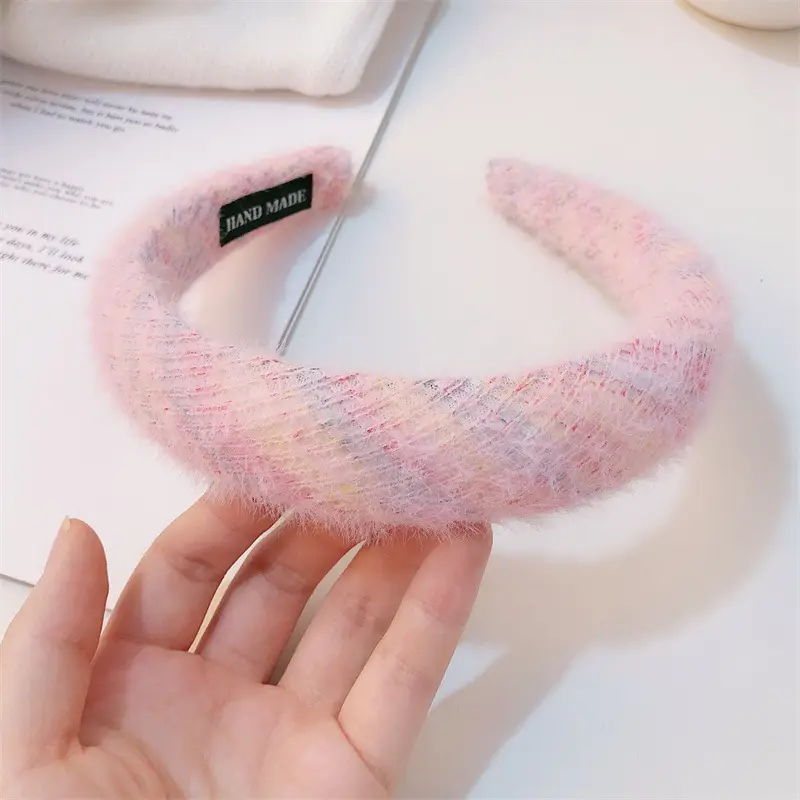 Plush Woven Headband Pink Multi Color Skull Top Style - Image 4