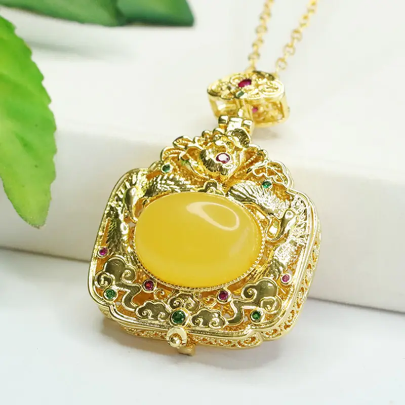 Yellow Amber Phoenix Necklace with Golden Finish - Image 3