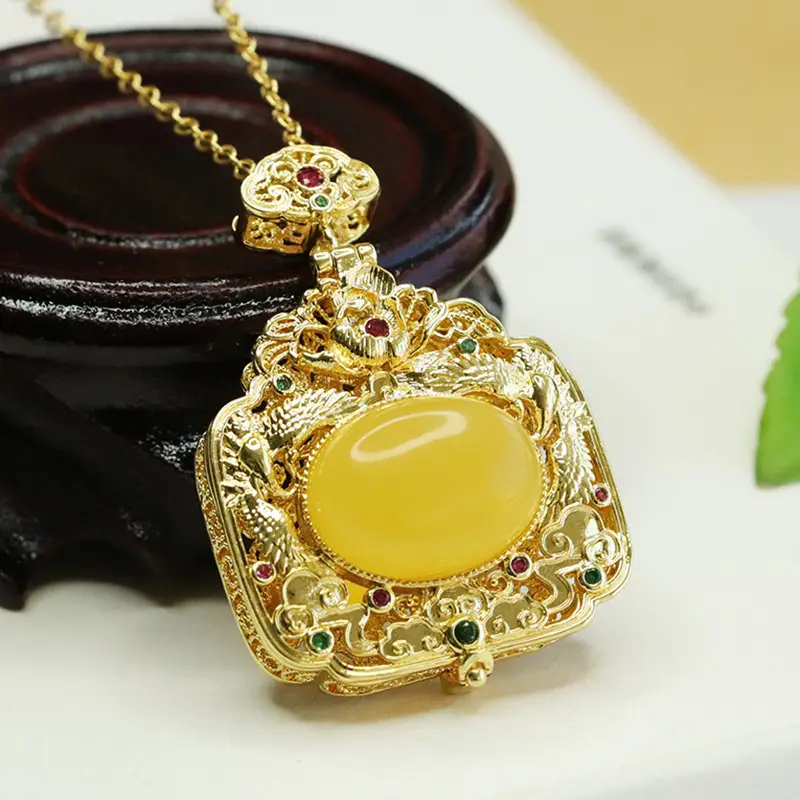 Yellow Amber Phoenix Necklace with Golden Finish - Image 4