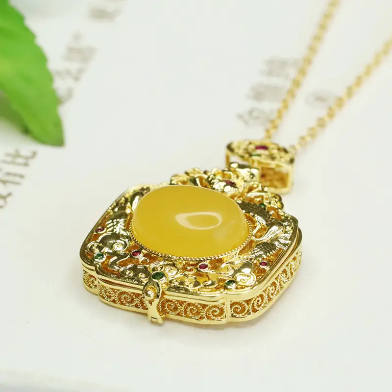 Yellow Amber Phoenix Necklace with Golden Finish - Image 5