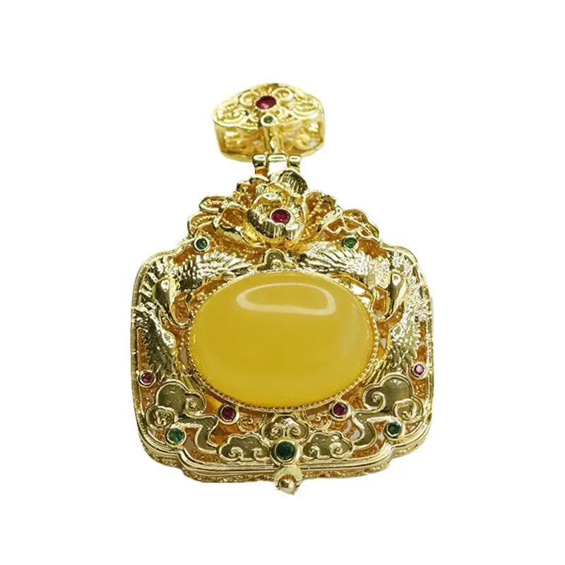 Yellow Amber Phoenix Necklace with Golden Finish - Image 6