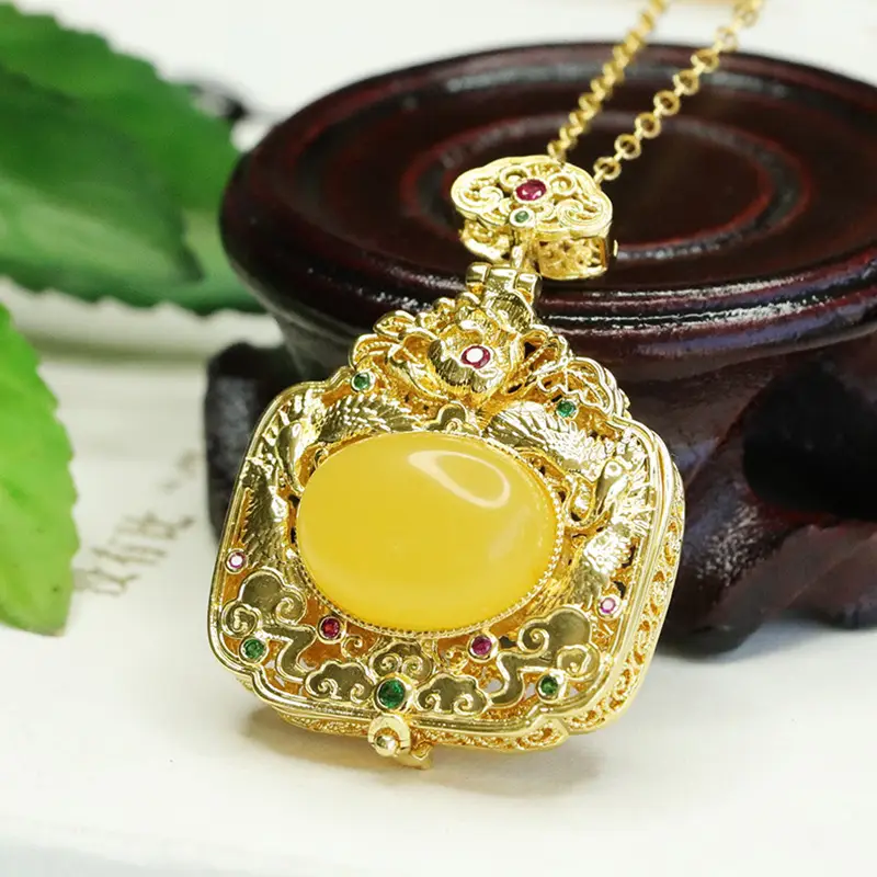 Yellow Amber Phoenix Necklace with Golden Finish — feature 3