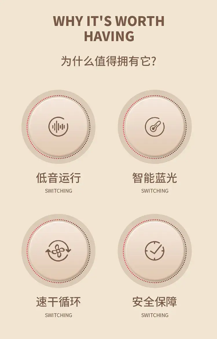Cross-Border Hair Dryer Rose Gold 4D Blue Light — feature 5