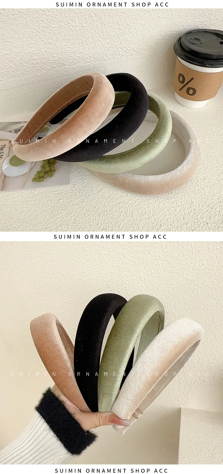 Velvet Skull Top Headbands for Women Black Green White — feature 3