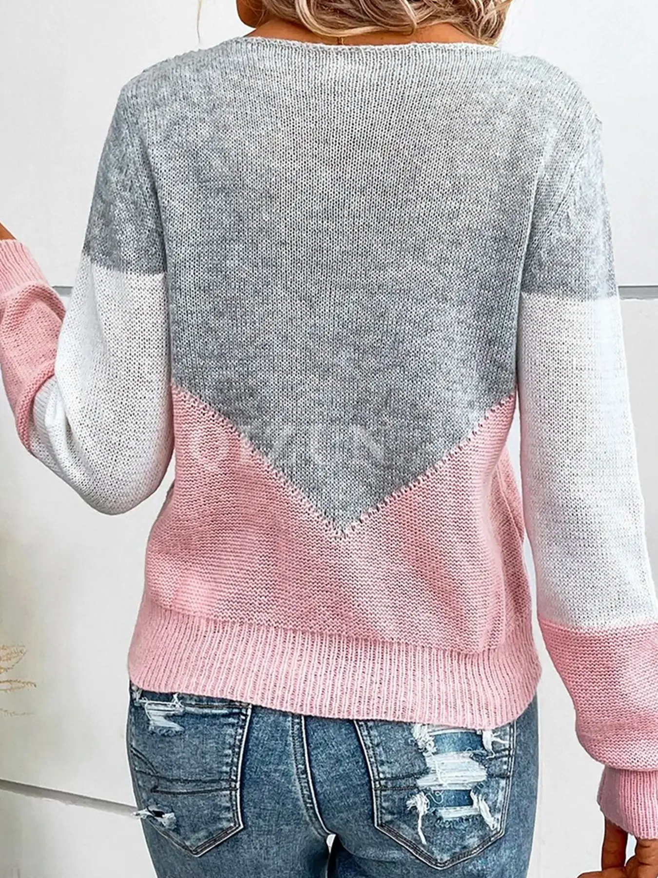 Women Crossbody Sweater Grey Pink Knit Long Sleeve — feature 4