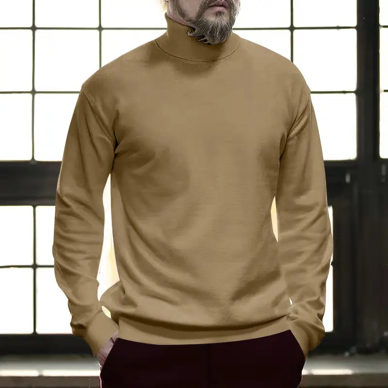 Men's Navy Cotton Turtleneck Sweater 2023 Winter Casual - Image 9