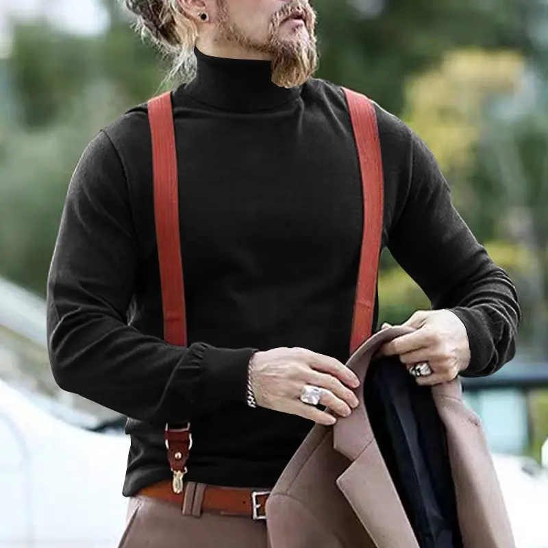 Men's Navy Cotton Turtleneck Sweater 2023 Winter Casual — feature 17