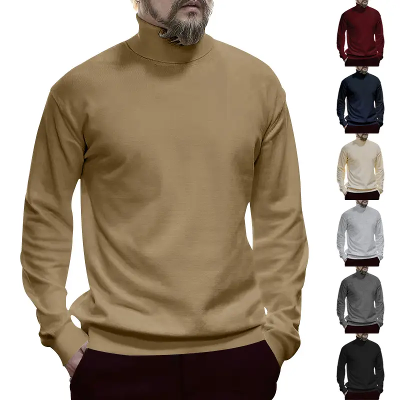 Men's Navy Cotton Turtleneck Sweater 2023 Winter Casual — feature 3