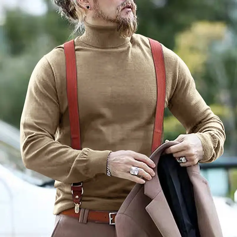 Men's Navy Cotton Turtleneck Sweater 2023 Winter Casual — feature 37