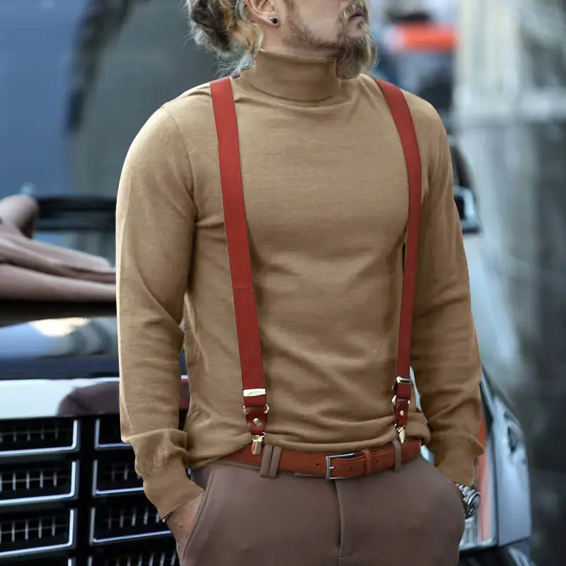 Men's Navy Cotton Turtleneck Sweater 2023 Winter Casual — feature 38