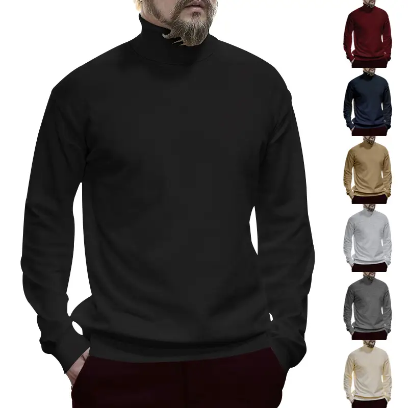 Men's Navy Cotton Turtleneck Sweater 2023 Winter Casual — feature 4