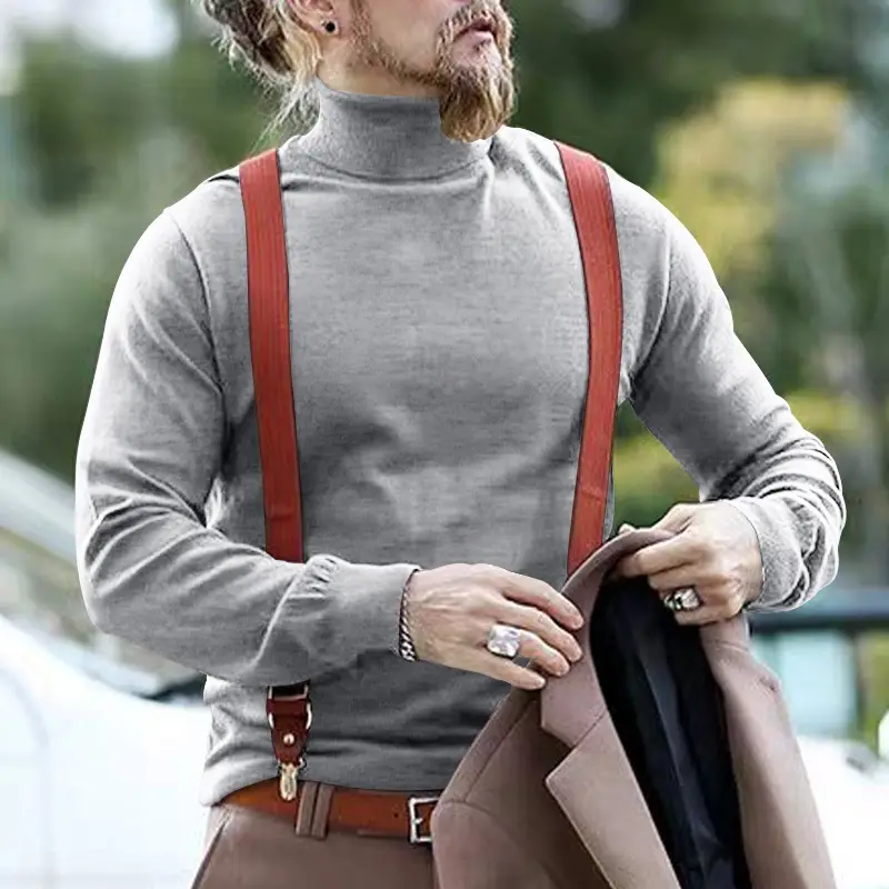Men's Navy Cotton Turtleneck Sweater 2023 Winter Casual — feature 47