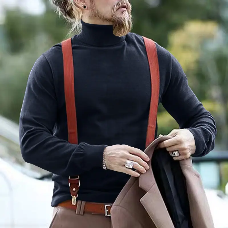 Men's Navy Cotton Turtleneck Sweater 2023 Winter Casual — feature 7