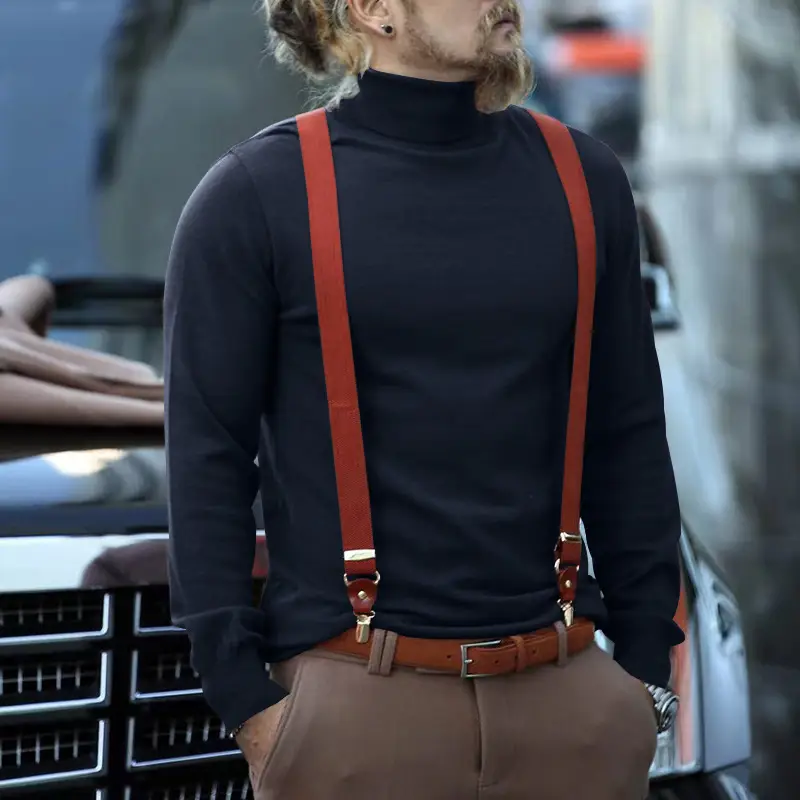 Men's Navy Cotton Turtleneck Sweater 2023 Winter Casual — feature 8