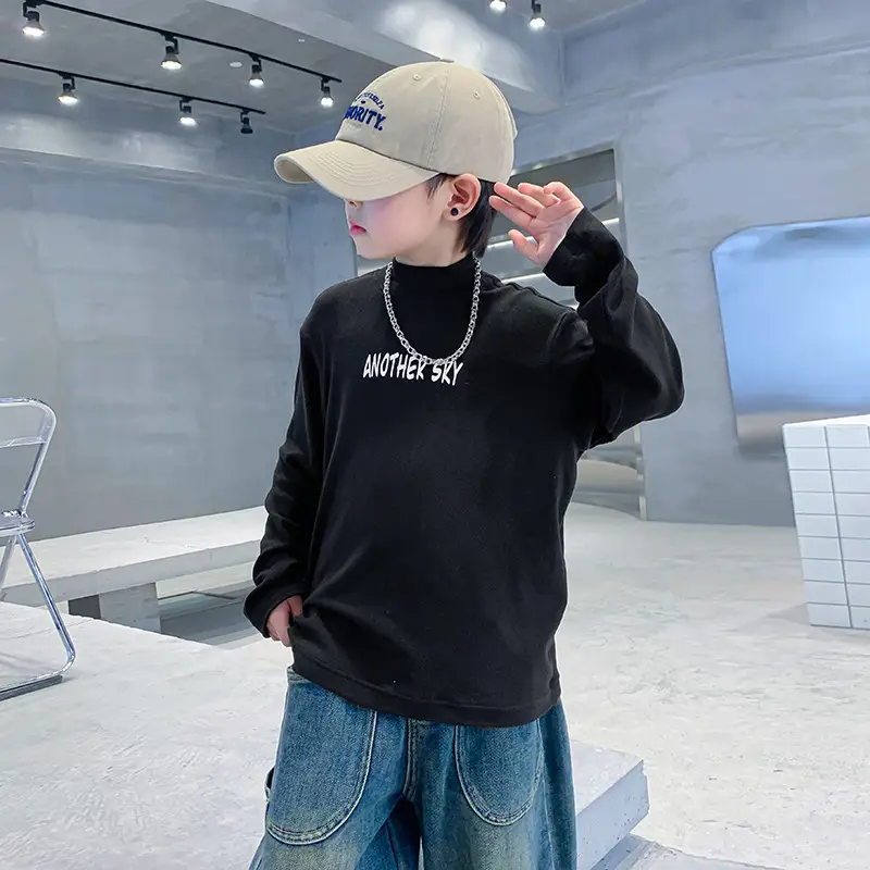 Kids Black Graphic Long Sleeve Winter Shirt - Image 5