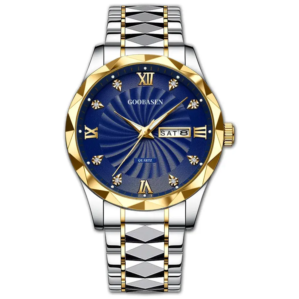 Guberson Men's Diamond Watch Gold Black Dial Waterproof - Image 2
