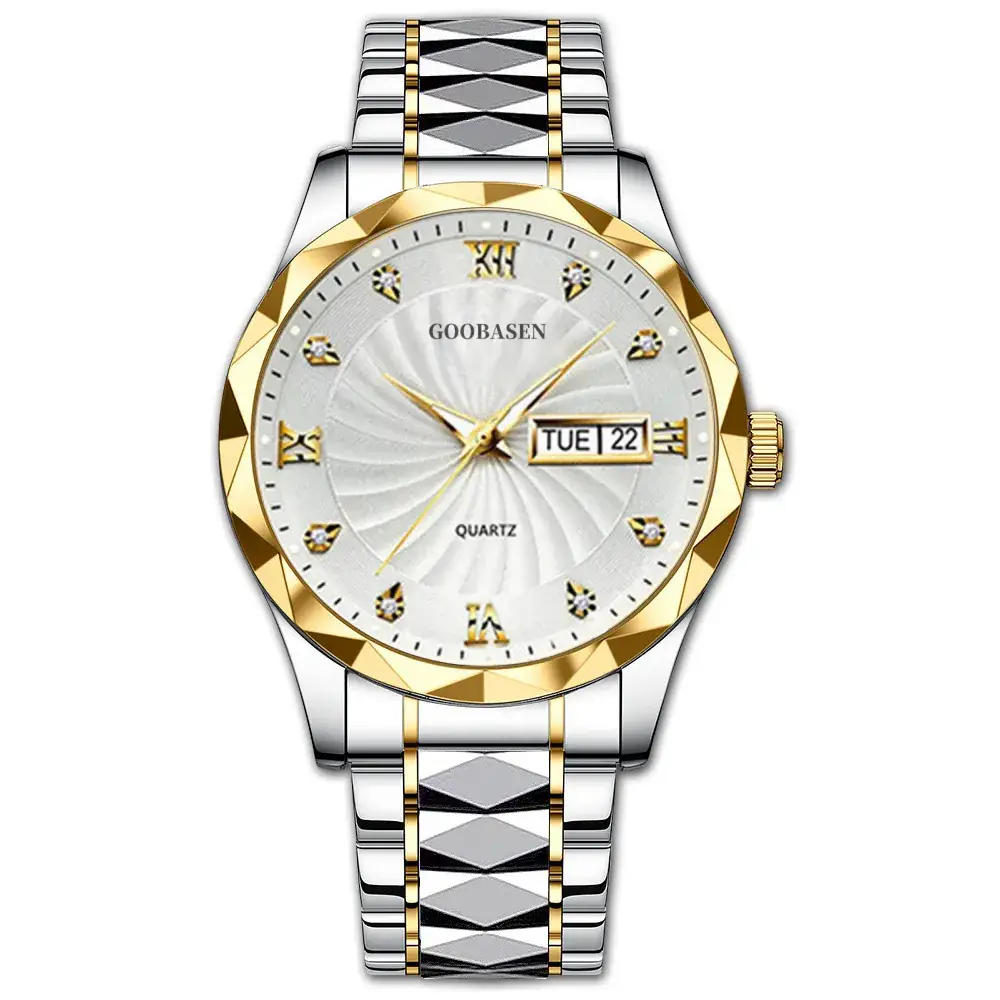 Guberson Men's Diamond Watch Gold Black Dial Waterproof - Image 3