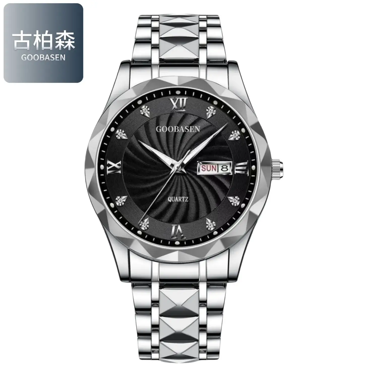 Guberson Men's Diamond Watch Gold Black Dial Waterproof - Image 4