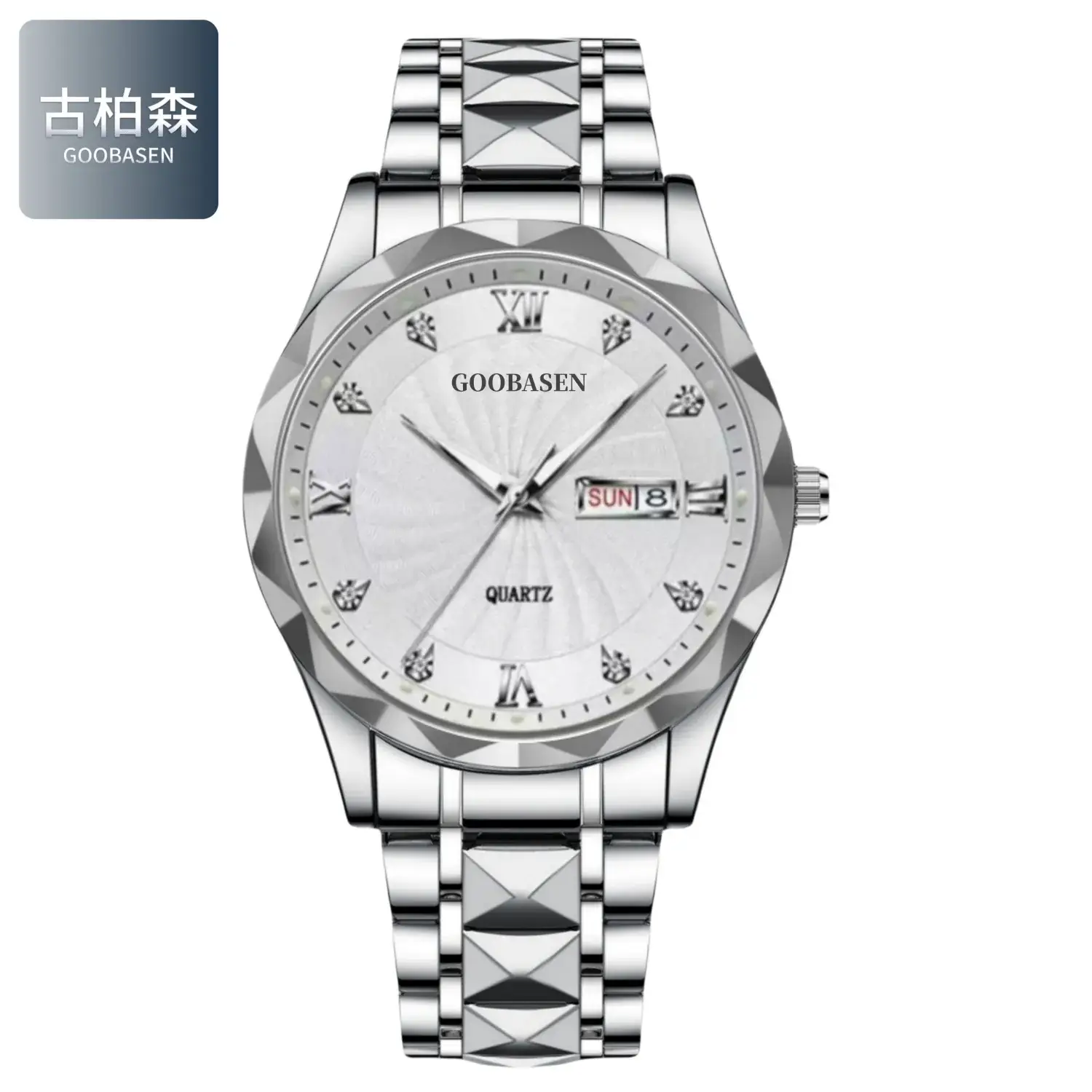 Guberson Men's Diamond Watch Gold Black Dial Waterproof - Image 6