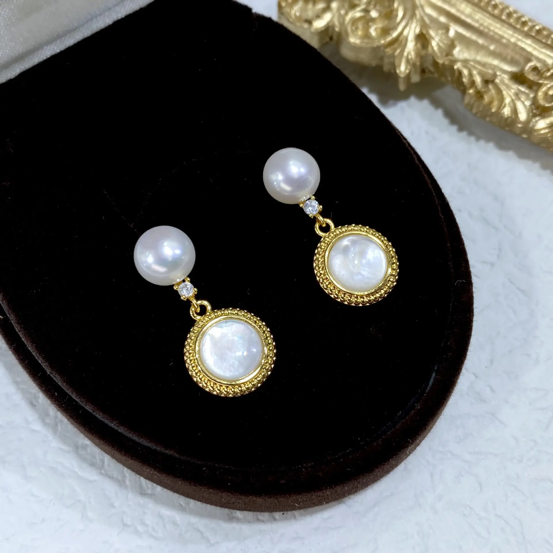 Natural Pearl Earrings Gold Plated Silver - Image 5